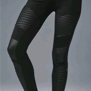 ALO Yoga Black Ribbed Panel Moto Leggings
